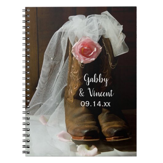 ピンクカントリーバラとカウボーイブーツウェスタン結婚ズ ノートブック (正面)