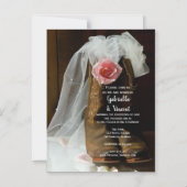 ピンクカントリーバラとカウボーイブーツウェスタン結婚ズ マグネット招待状 (正面)
