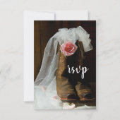 ピンクカントリーバラとカウボーイブーツウェスタン結婚ズ 出欠カード (正面)