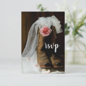 ピンクカントリーバラとカウボーイブーツウェスタン結婚ズ 出欠カード (スタンド正面)