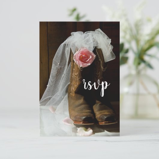 ピンクカントリーバラとカウボーイブーツウェスタン結婚ズ 出欠カード (スタンド正面)