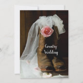 ピンクカントリーバラとカウボーイブーツウェスタン結婚ズ 招待状 (正面)