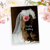 ピンクカントリーバラとカウボーイブーツウェスタン結婚ズ 招待状