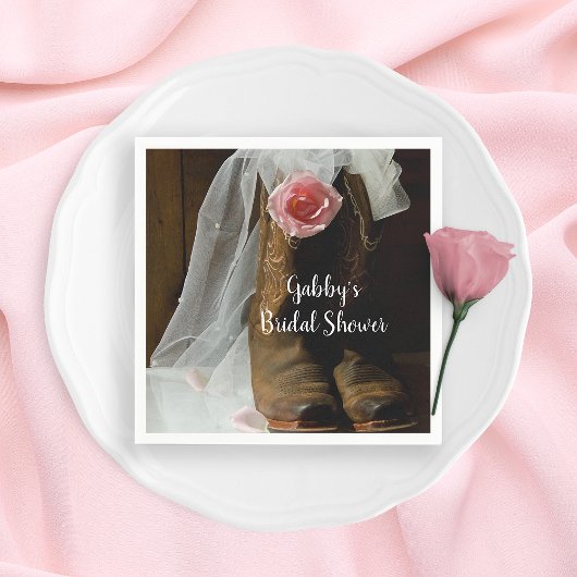 ピンクカントリーバラとカウボーイブーツブライダルシャワー スタンダードカクテルナプキン