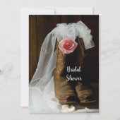 ピンクカントリーバラとカウボーイブーツブライダルシャワー 招待状 (正面)