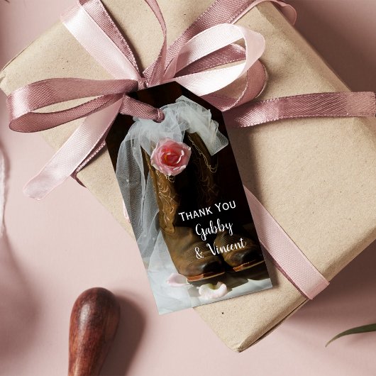 ピンクカントリーバラカウボーイブーツウェスタン結婚ズ ギフトタグ