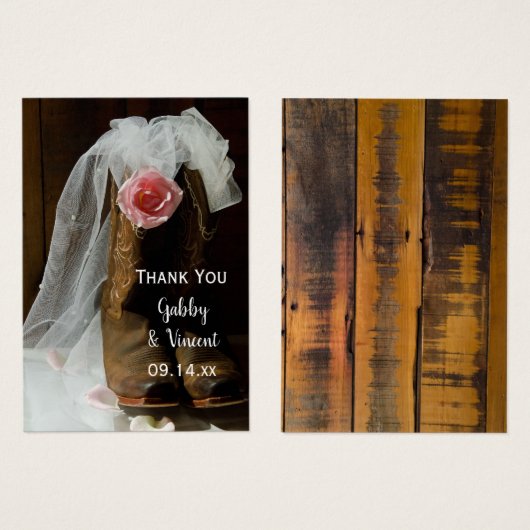 ピンクカントリーバラカウボーイブーツ結婚式の引き出物ラベル (正面&裏面)