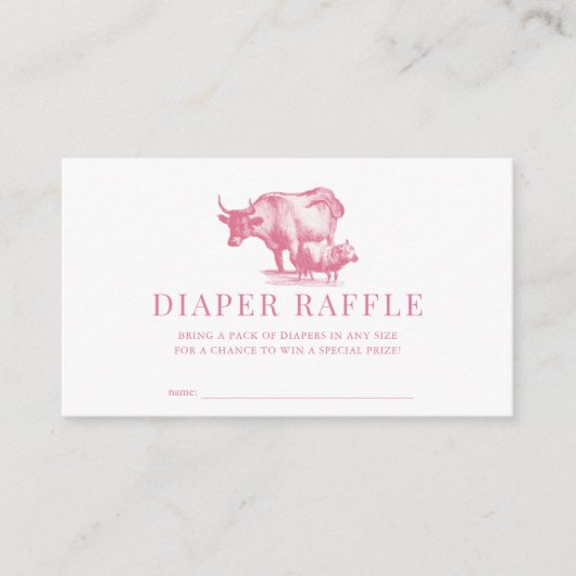 ピンクカントリーフランスのファームおむつラッフルチケット エンクロージャーカード (正面)