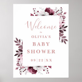 ピンクカントリーフローラベビーシャワー歓迎サイン ポスター