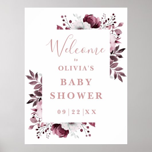 ピンクカントリーフローラベビーシャワー歓迎サイン ポスター (正面)