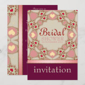 ピンクカントリー ハート ブライダルシャワー パーティー 招待状 (正面/裏面)