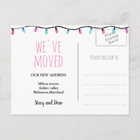 ピンクカーのクリスマスツリーを引っ越しました新しい住所 案内ポストカード (裏面)