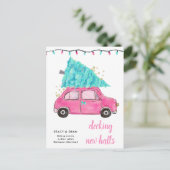 ピンクカーのクリスマスツリーを引っ越しました新しい住所 案内ポストカード (スタンド正面)