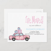 ピンクカーのプレゼントの新しい住所 案内ポストカード (正面/裏面)