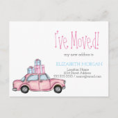ピンクカーのプレゼントの新しい住所 案内ポストカード (正面)