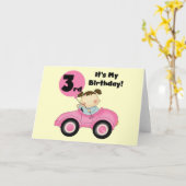 ピンクカーの女の子、3歳の誕生日Tシャツと贈り物 カード (黄色い花)