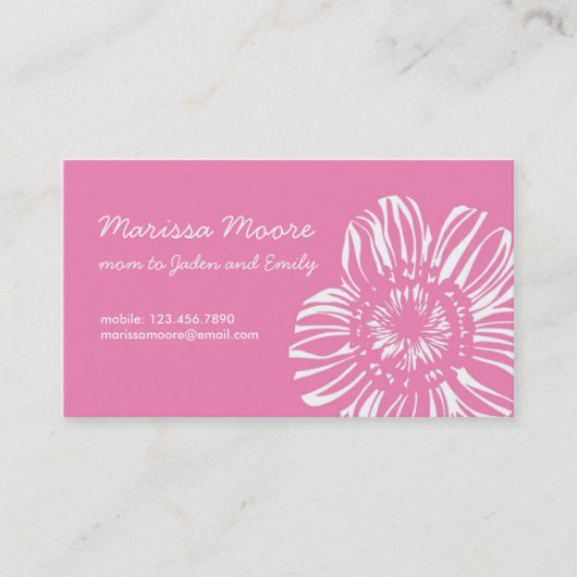 ピンクカードの白い花 コーリングカード (正面)