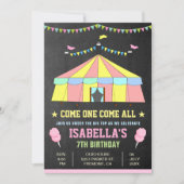 ピンクカーニバルサーカスガールズバースデーパーティー招待状 招待状 (正面)