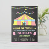 ピンクカーニバルサーカスガールズバースデーパーティー招待状 招待状 (スタンド正面)