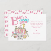 ピンクカーニバルサーカスベビーシャワー サンキューカード (正面/裏面)