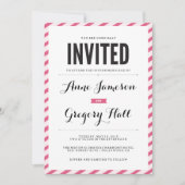 ピンクカーニバルストライプ結婚式招待状 招待状 (正面)