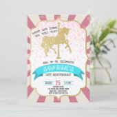 ピンクカーニバル回転木馬ガールファースト誕生日サーカス 招待状 (スタンド正面)