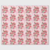 ピンクカーネーションと蝶ハッピーバースデー ラッピングペーパー (フラット)