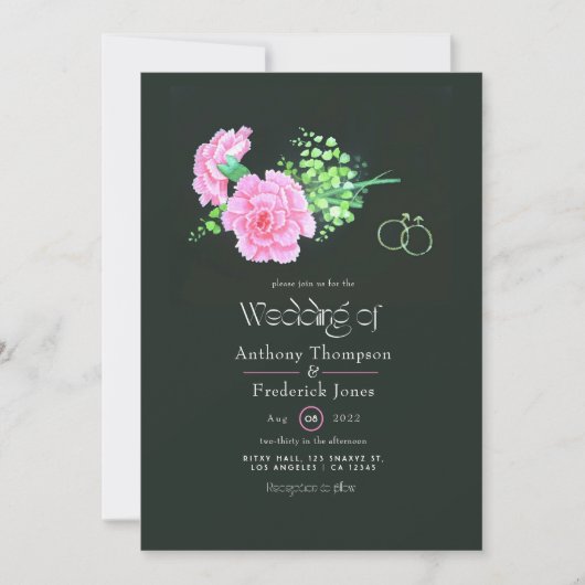 ピンクカーネーションゲイ結婚式招待状 招待状 (正面)