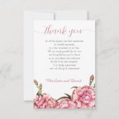 ピンクカーネーションズソフトホワイト写真記念感謝してい用世 サンキューカード (裏面)