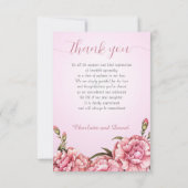 ピンクカーネーションズソフトホワイト写真記念感謝してい用世 サンキューカード (裏面)