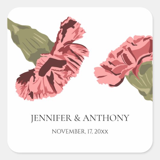 ピンクカーネーションズラモダンックス結婚フローラ スクエアシール (正面)