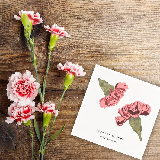 ピンクカーネーションズラモダンックス結婚フローラ スタンダードカクテルナプキン