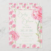 ピンクカーネーションベビーイン開花シャワー招待状 招待状 (正面/裏面)