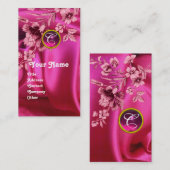 ピンクカーネーション明るい赤紫色シルククロス、ジェムモノグラム 名刺 (正面/裏面)