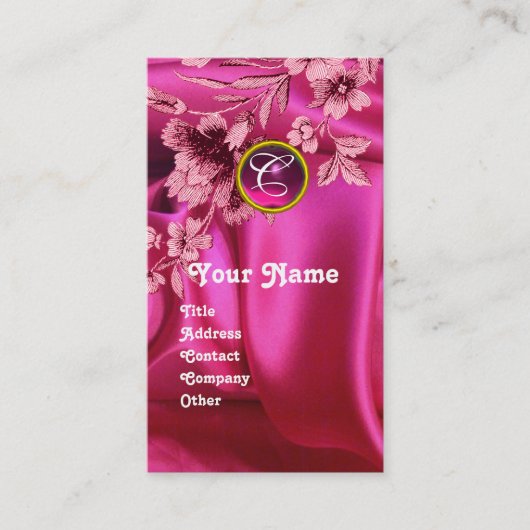 ピンクカーネーション明るい赤紫色シルククロス、ジェムモノグラム 名刺 (正面)