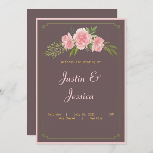 ピンクカーネーション結婚式招待状 招待状 (正面/裏面)