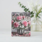 ピンクカーネーション花配り誕生日カード (スタンド正面)
