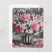 ピンクカーネーション花配り誕生日カード (正面/裏面)