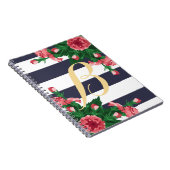 ピンクカーネーション&ネイビーブルーストライプレンズモノグラム ノートブック (右側)