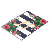 ピンクカーネーション&ネイビーブルーストライプレンズモノグラム ノートブック (左側)