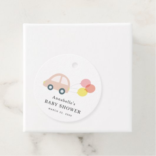 ピンクカーバルーン白い女の子ベビーシャワー フェイバータグ (インサイチュ)