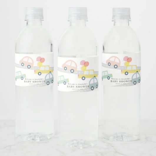ピンクカーバルーン白い女の子ベビーシャワー ペットボトルラベル (ボトル)