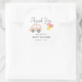 ピンクカーバルーン白い女の子ベビーシャワー ラウンドシール (バッグ)