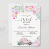 ピンクカーライツシックバラブライダルシャワー 招待状 (正面)