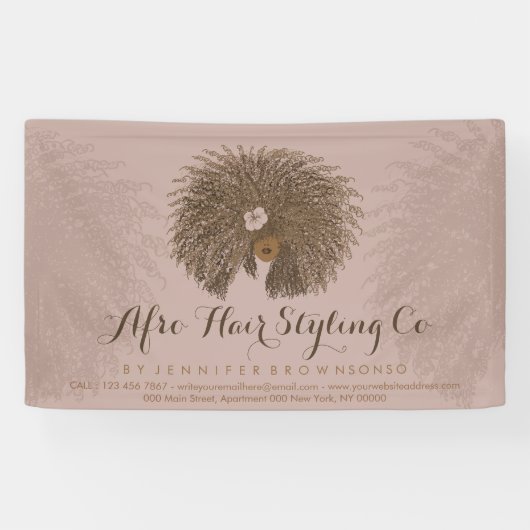 ピンクカールアフロ美容師 横断幕 (横)