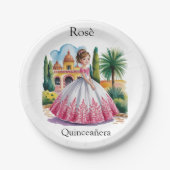 ピンクガウンとホワイトガウンに身を包んだキンセアニラの少女 ペーパープレート (正面)