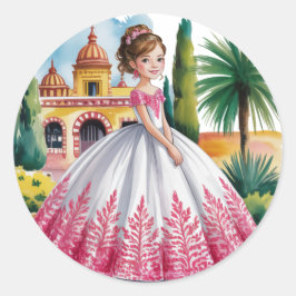 ピンクガウンとホワイトガウンに身を包んだキンセアニラの少女 ラウンドシール