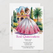 ピンクガウンとホワイトガウンに身を包んだキンセアニラの少女 招待状 (正面/裏面)