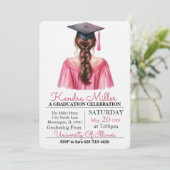 ピンクガウン水彩卒業招待状 招待状 (スタンド正面)