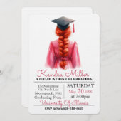 ピンクガウン水彩卒業招待状 招待状 (正面/裏面)